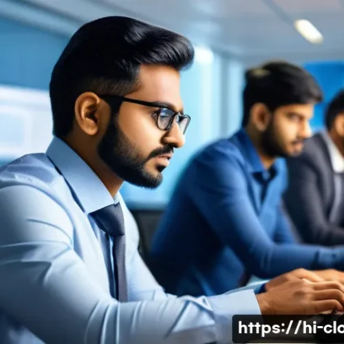 클라우드 보안 관리와 규제 준수 사례 - A professional Indian IT team in a modern office environment, collaborating on cloud security setup;...