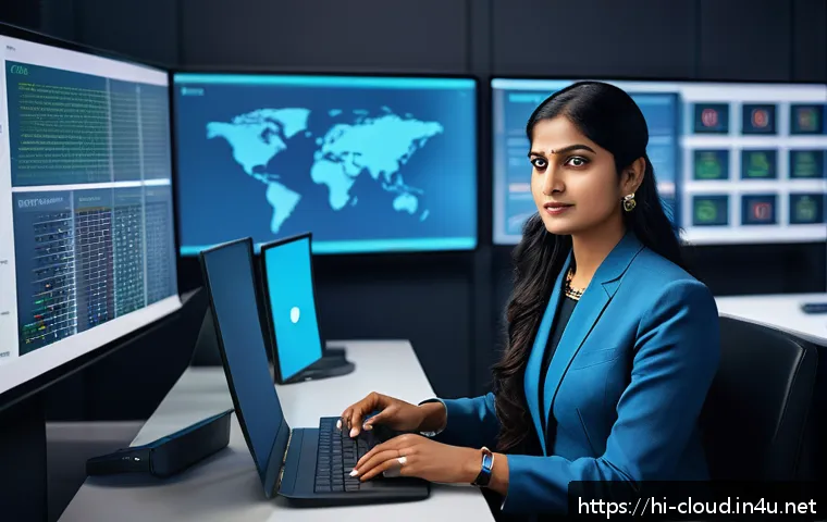 클라우드에서 데이터 백업 및 복구 전략 - A professional Indian office setting featuring a confident businesswoman of South Asian descent in t...