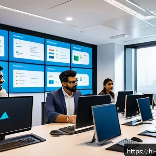 Home 31 클라우드 컴퓨팅 관련 최신 자격증 트렌드 - A modern office environment showing a diverse group of Indian IT professionals collaborating on clou...