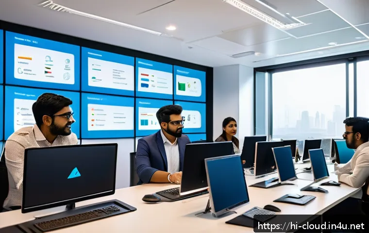 클라우드 컴퓨팅 관련 최신 자격증 트렌드 - A modern office environment showing a diverse group of Indian IT professionals collaborating on clou...